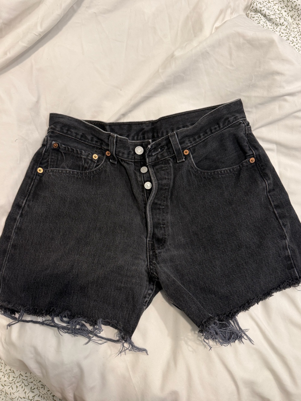 Levi's Black High-Rise Frayed Denim Shorts